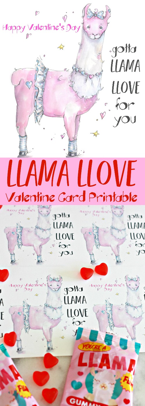 Llama Llove Valentine Card Printable